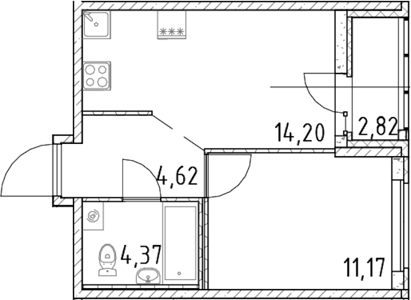 1-комнатная квартира 34.36 м², 12/18 эт., ЖК «Город Первых»